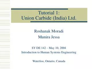 Tutorial 1: Union Carbide (India) Ltd.