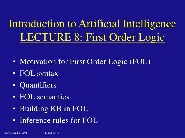 introduction to artificial intelligence lecture 8 first order logic
