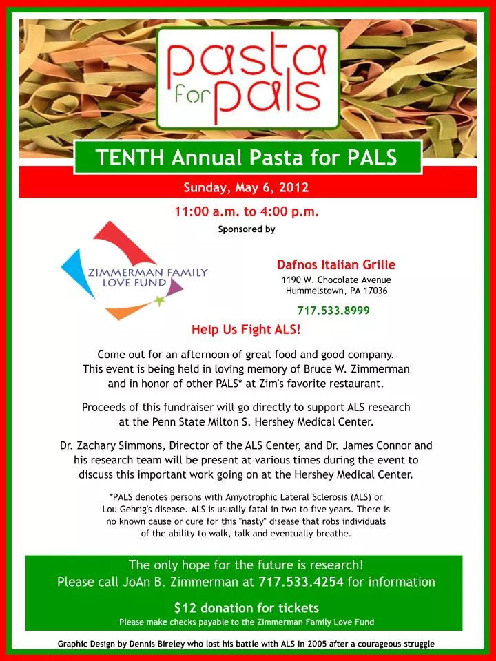tenth annual pasta for pals sunday may 6 2012