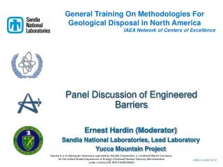 Panel Discussion of Engineered Barriers