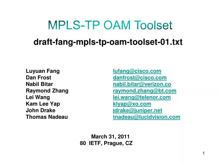 draft fang mpls tp oam toolset 01 txt