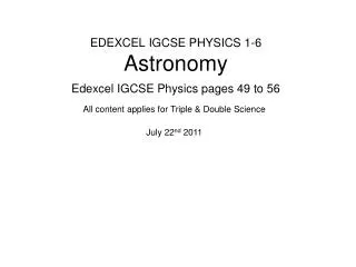 EDEXCEL IGCSE PHYSICS 1-6 Astronomy