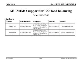 MU-MIMO support for BSS load balancing