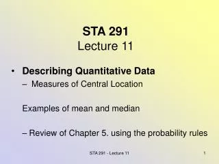 STA 291 Lecture 11