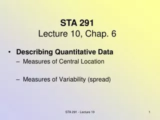 STA 291 Lecture 10, Chap. 6