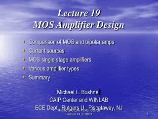 Lecture 19 MOS Amplifier Design