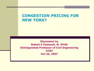 CONGESTION PRICING FOR NEW YORK?