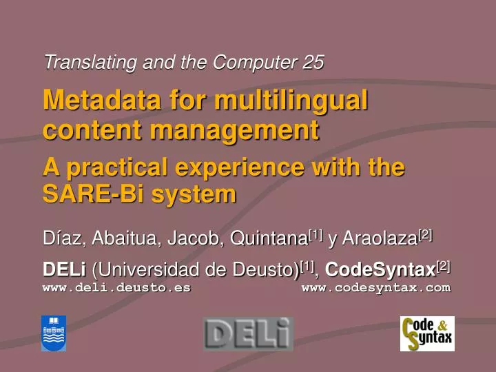 metadata for multilingual content management a practical experience with the sare bi system