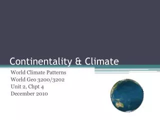 Continentality &amp; Climate