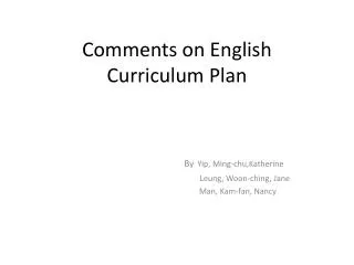 Comments on English Curriculum Plan