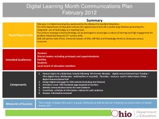 Digital Learning Month Communications Plan February 2012