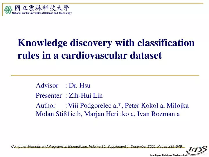 knowledge discovery with classification rules in a cardiovascular dataset
