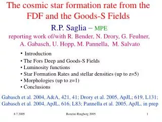 The cosmic star formation rate from the FDF and the Goods-S Fields