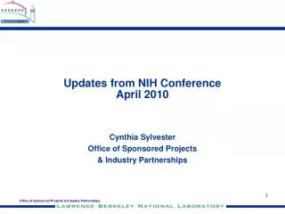 Updates from NIH Conference April 2010