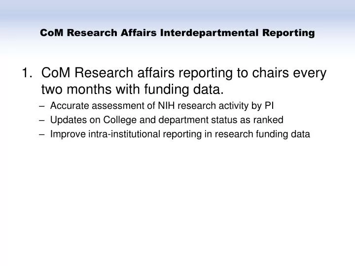 com research affairs interdepartmental reporting