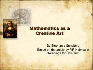Mathematics as a Creative Art