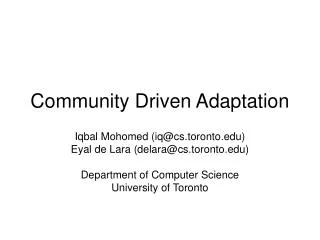 Community Driven Adaptation