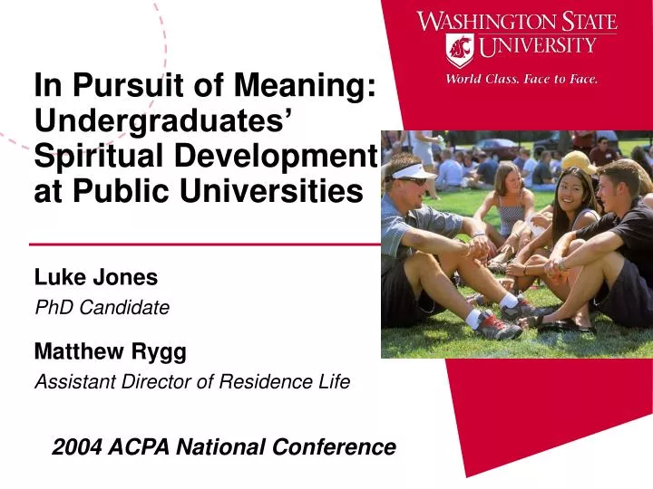 in pursuit of meaning undergraduates spiritual development at public universities