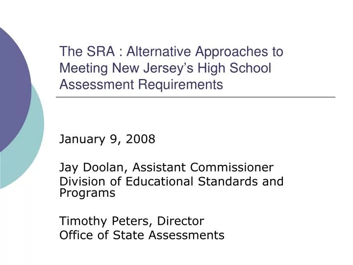 the sra alternative approaches to meeting new jersey s high school assessment requirements