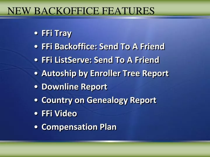 new backoffice features