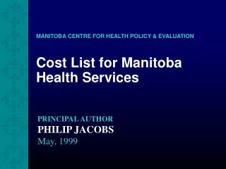 Cost List for Manitoba Health Services