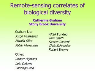 Remote-sensing correlates of biological diversity Catherine Graham Stony Brook University
