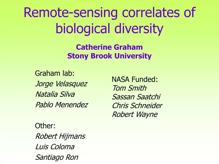 remote sensing correlates of biological diversity catherine graham stony brook university