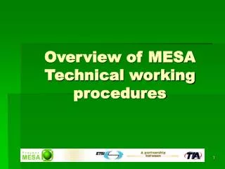 Overview of MESA Technical working procedures