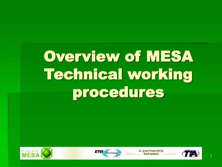 overview of mesa technical working procedures