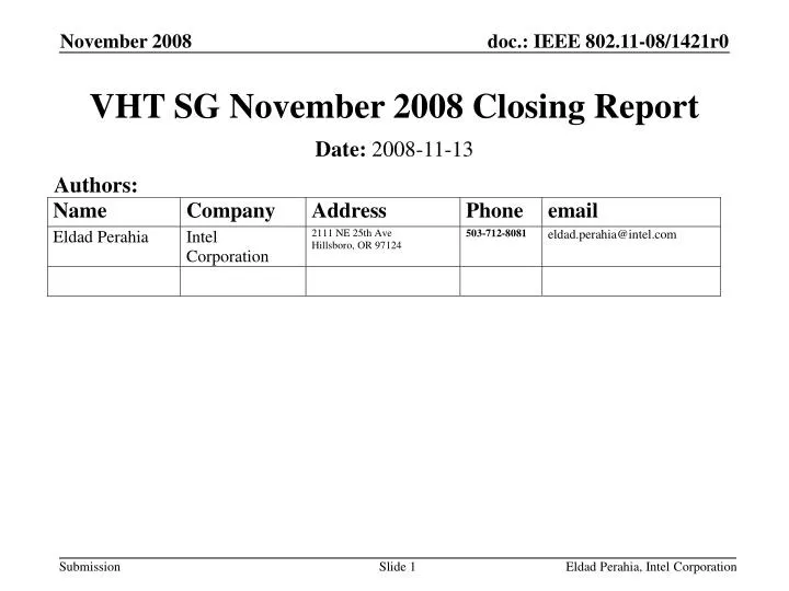 vht sg november 2008 closing report