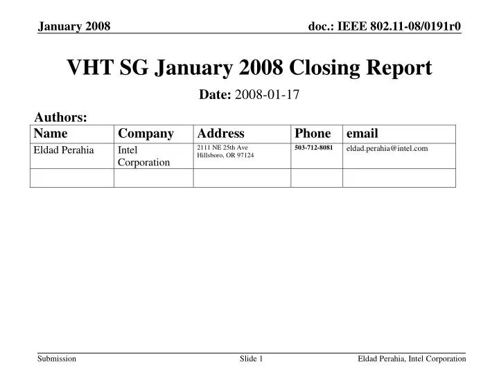 vht sg january 2008 closing report