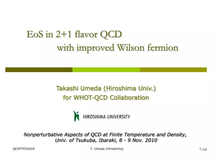 eos in 2 1 flavor qcd with improved wilson fermion