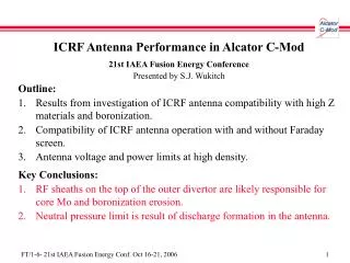 ICRF Antenna Performance in Alcator C-Mod 21st IAEA Fusion Energy Conference