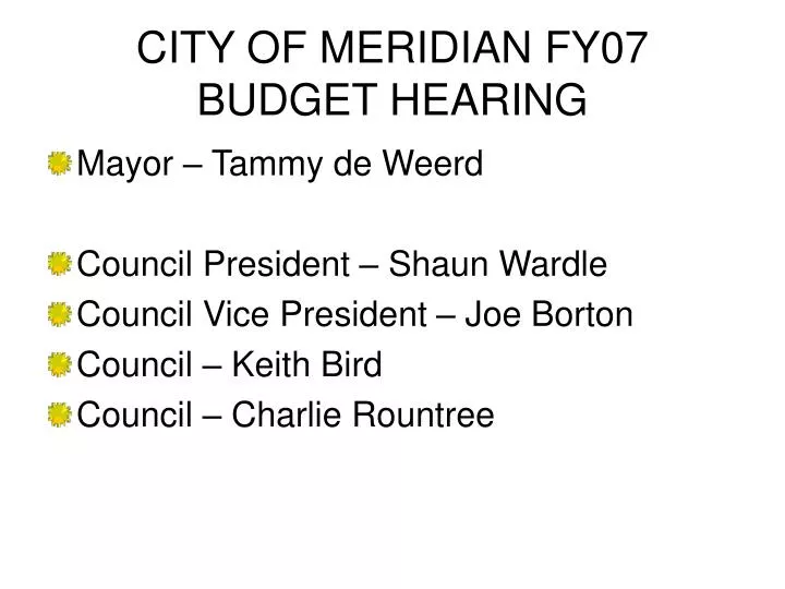 city of meridian fy07 budget hearing