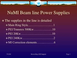 NuMI Beam line Power Supplies