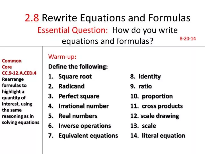 2 8 rewrite equations and formulas essential question how do you write equations and formulas