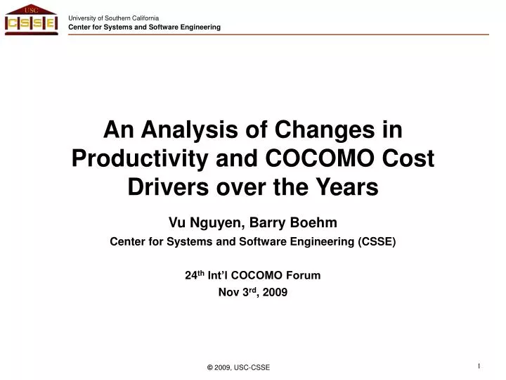 an analysis of changes in productivity and cocomo cost drivers over the years