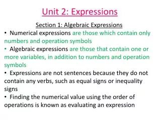 Unit 2: Expressions