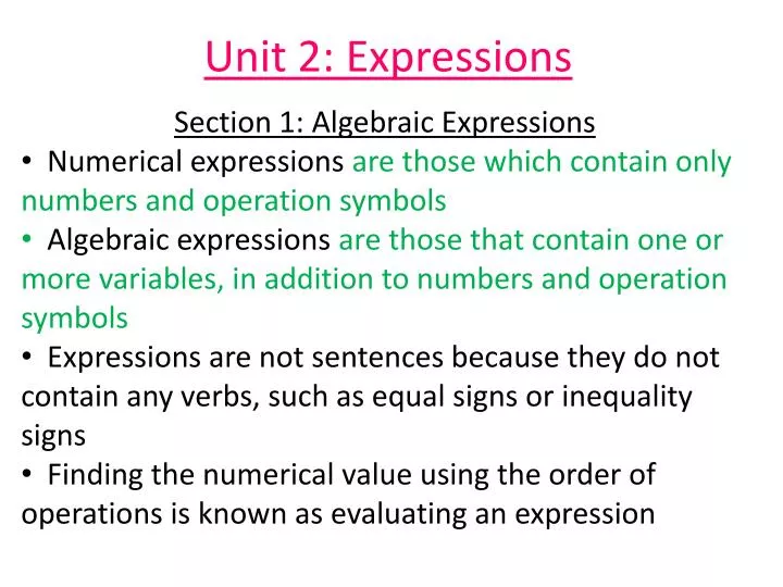 unit 2 expressions
