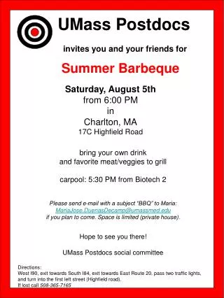 Saturday, August 5th from 6:00 PM in Charlton, MA 17C Highfield Road