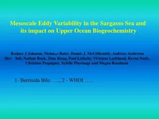 Mesoscale Eddy Variability in the Sargasso Sea and its impact on Upper Ocean Biogeochemistry