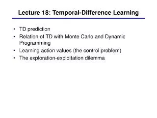 Lecture 18: Temporal-Difference Learning