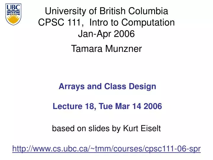 arrays and class design lecture 18 tue mar 14 2006