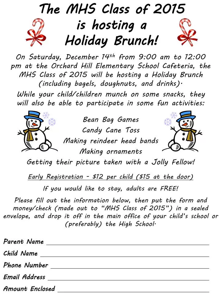 the mhs class of 2015 is hosting a holiday brunch