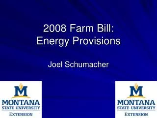 2008 Farm Bill: Energy Provisions Joel Schumacher