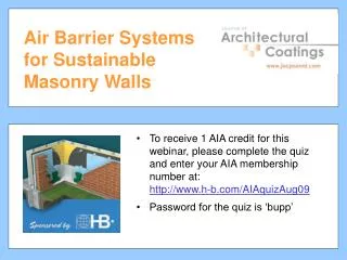 Air Barrier Systems for Sustainable Masonry Walls