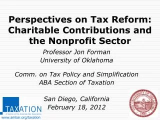 Perspectives on Tax Reform: Charitable Contributions and the Nonprofit Sector