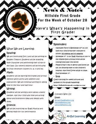 News &amp; Notes Hillside First Grade For the Week of October 28