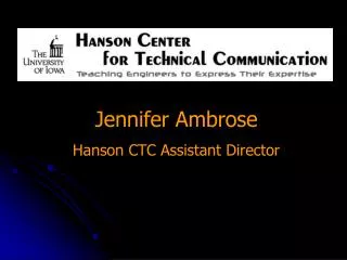 Jennifer Ambrose Hanson CTC Assistant Director