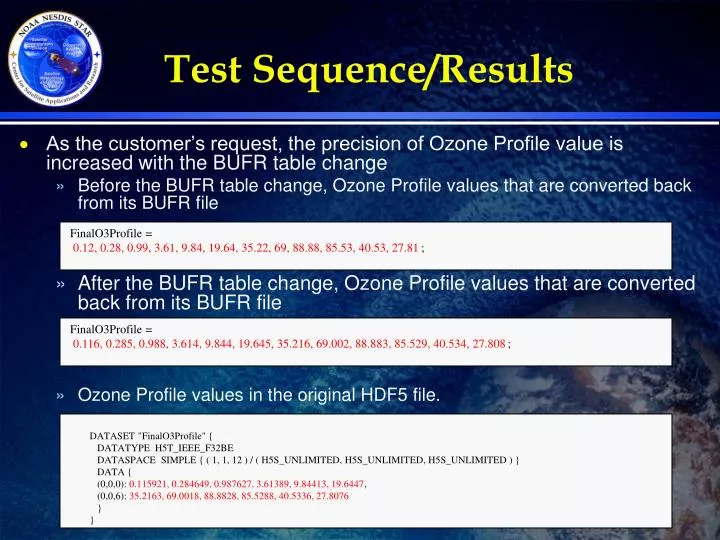 test sequence results